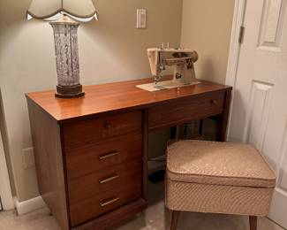 MCM 4 Drawer Sewing Table (43-1/2"W x 20"D x 30"H) with MCM Sewing Bench with Storage