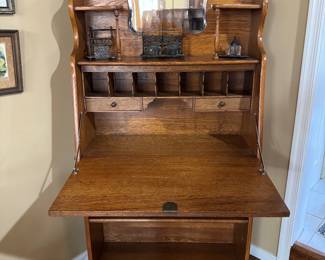 Antique Oak Drop Front Secretary (30"W x 64"H x 12"D)