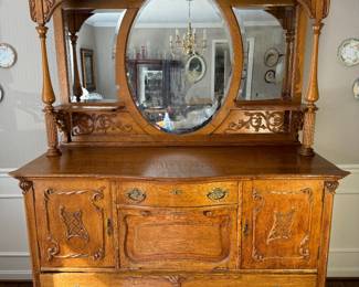 Antique Quarter Sawn Oak Sideboard Buffet (65"W x 90"H x 26"D)