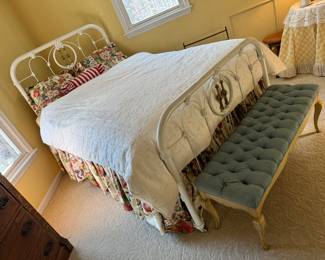 Antique Full Size White Painted Iron Bed (Head Board - 57"H x 54"W / Footboard - 38"H x 54"W)