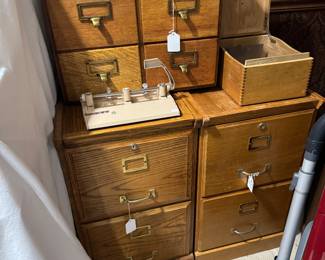 Collection of Oak File Cabinets & Catalog Drawers