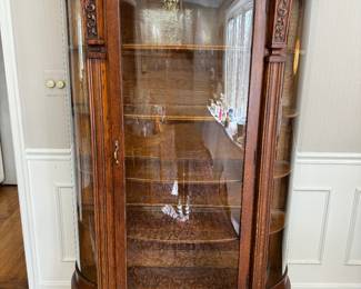 Antique Oak 1 Door Glass Curio Cabinet with Claw Feet (46"W x 68-1/2"H x 15"D)