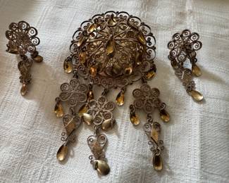 Sterling Silver Broche w Matching Earrings