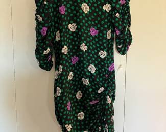 Women's Tarquin Ebker Floral Black & Green Silk Dress Size 4