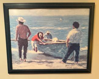 Framed Beach Scene Lithograph Signed Diane Lietz