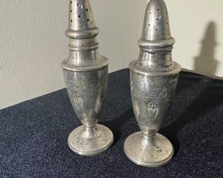 Sterling Silver Weighted Monogrammed Salt & Pepper Shakers (pr)