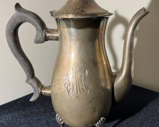 Sterling Silver Wood Handled Tea Pot / 615 grams