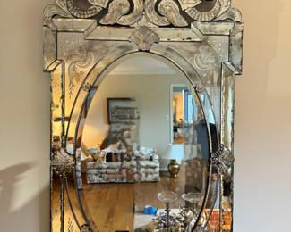 Italian Venetian Etched and Beveled Mirror (30"W x 54"H x 1"D)