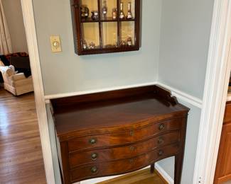 Baker 3 Drawer Accent Table (19"D x 36"W x 35-1/2"H) & Window Display Cabinet (4-1/2"D x 25"H x 19"W)