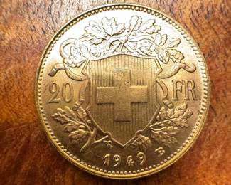 1949 B Swiss Gold 20 Francs