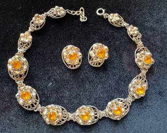 Vintage Hobe Sterling Silver & 1/20 14K Gold Necklace & Matching Earrings