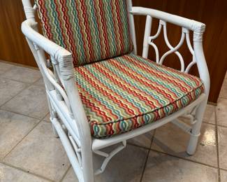 White Wicker Upholstered Cushioned Chairs (2 Armchairs, 4 Side Chairs)
