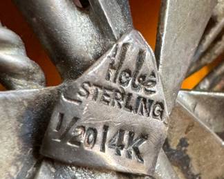 Vintage Hobe Sterling Silver & 1/20 14K Gold Cameo Brooch 