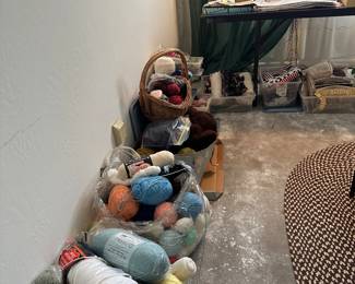 Yarn and crafting items . Large amount of thread and Fabric. 