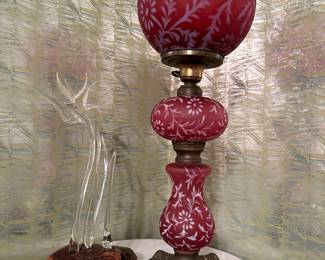 Fenton Daisy & Fern Cranberry Opalescent Lamp 