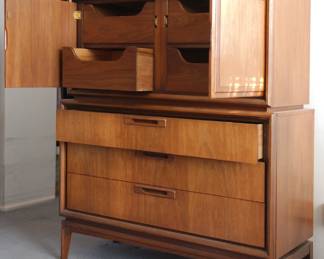 Another view of the fabulous "floating" mid century walnut high boy dresser by United Furniture Company