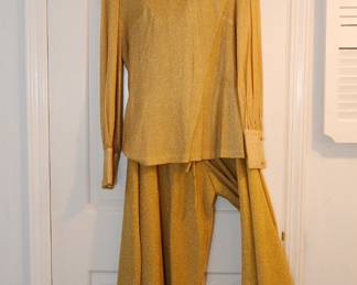 MORE Gold Lamé! Feiner Fashions palazzo pant suit! 
 We have a lot of vintage clothing including dresses, c. 1950's to 1990's, homemade and designer!