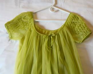 Detail on the chartreuse nightgown