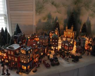 Just a taste on display of the extensive collection of Department 56 Heritage Village Collection Christmas Decorations