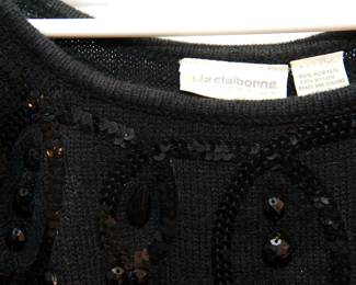 Tag detail of vintage Liz Claiborne Collection black sweater with black sequins