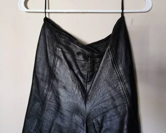 Vintage 1960s or 1970s Charlie's  Girls Designed by Erika Elias, black leather shorts, full lined