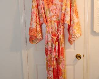 Gorgeous vintage 1960s or 1970s Vanity Fair sheer orange yellow and pink floral dress  wit wide sleeves and a belt, Size Medium