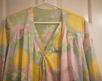 Bodice detail of vintage Vanity Fair green floral short nightgown with matching robe