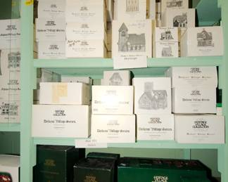 Floor to Ceiling view Department 56 Heritage Village Collection: Alpine Village Series, Christmas Decorations including Flying Scot Train, Franklin Hook & Ladder, Gardingdale House, Gasthof Eisl, Geo Weeton Watchmaker, Getreidemuhle Zwelt Grain Mill, Giggleswick Mutton & Ham, Glendum Cocoa Works, Golden Swan Baker, Good Fishing, Grand Central Railways Station, Great Expectations, Great Gatsby West Egg