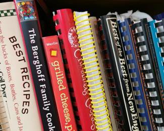 Cookbooks: Best Recipes from the back of Boxes Bottles Cans and Jars by Cecil Dyer, The Berghoff Family Cookbook, Grilled Cheese Please, Christmas Cookies