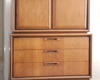 Fabulous "floating" mid century walnut high boy dresser by United Furniture Company