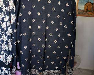 Brownstone Woman New York, vintage sweater and skirt set featuring light brown medallion designs on black sweater, Size 28