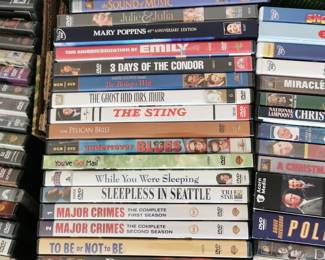 Thousands of DVD's including: Chicago's Loop: A Walking Tour, Chicago's Lakefront, Hidden Chicago, Darling Lili, To Be or Not to Be, Major Crimes, Sleepless in Seattle, While You Were Sleeping, You've Got Mail, The Sting, Ghost and Mrs Muir, The Bishops Wife, 3 Days of the Condor, Mary Poppins, Julie and Julia, The Sound of Music, The American President, The Devil Wears Prada, Casablanca