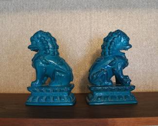 Mid century turquoise colored Foo Dogs