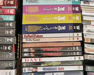 Thousands of DVD's including: The Saint, Prime Suspect 2, Cobra Woman, The African Queen, Dave, Target, The Big Sleep, The Pelican Brief, The Maltese Falcon