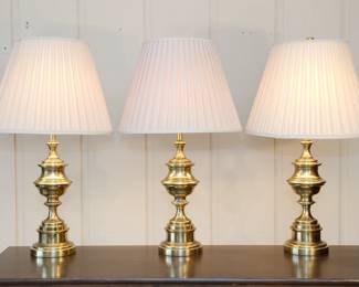 Three matching vintage brass Stiffel lamps with an excellent original finish