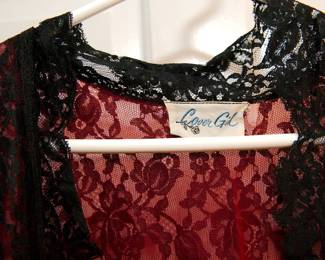 Label in the Vintage Cover Girl black and red lace robe -- we have a lot of vintage lingerie!