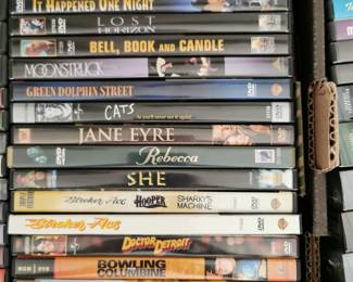 Thousands of DVD's including: High Noon, The Enforcer, Flying Tigers, Roman Holiday, Bowling for Columbine, Doctor Detroit, Stroker Ace, Stroker Ace Hooper: Sharky's Machine, She, Rebecca, Jane Eyre, Cats, Green Dolphin Street, Moonstruck, Bell Book and Candle, Lost Horizon, It Happened One Night, One Touch of Venus, The Money Pit, Get Smart