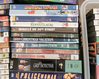 Thousands of DVD's including: Vertigo, North by Northwest. David and Bathsheba, Policewoman, The Last Detective, A Christmas Carol, The Christmas Shoes, Mrs Santa Claus, Christmas Vacation, Miracle on 34th Street, The Santa Claus, The Santa Clause 2, Elf, Snowball Express, The Best of Andy Williams Christmas Shows