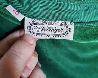 Tag detail of fabulous The Villager green velour vintage trousers, Size 10