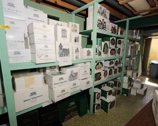 An extensive collection of Department 56 Christmas Village Collections Christmas Decorations, including Abbington Lockside Inn, Adventures of Tom Sawyer, All Saints Corner Church, Almost Thanksgiving, Ann Shaw Toys, Antiquarian Bookseller, Apotex Apotheke 1986, Apple Valley School, Arts Academy, Ashwick Lane Horse & Ladder, Bahnhof Bakery & Chocolate Shop, Barleycorn Manor, Bauernhof Drescher