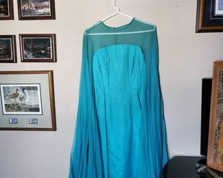Stunning bright blue 1960s swing dress with DRAMATIC sheer sleeves 