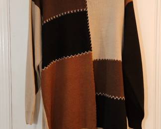 Alfred Dunner shades of brown color-blocked patchwork look oversized vintage sweater, Size 3X