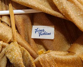 MORE Gold Lamé! Feiner Fashions palazzo pant suit! 
 We have a lot of vintage clothing including dresses, c. 1950's to 1990's, homemade and designer!