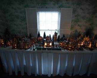Department 56 Christmas villages -- we have over 300 houses and buildings and hundreds or thousands of accessories including Van Tassel Manor, VarietyStore & Barbershop, Victoria Station Train Platform, Village Cottage- Thatched Roof, Village Lookout Tower, Village Train Station