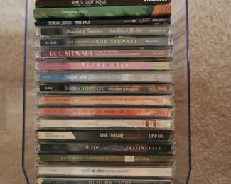 Music CDs including: Renee Leboa, Tracy Chapman, Quincy Jones, Erykah Badu, Yo Yo Ma, Celine Dion, Kathleen Bertrand, Disco, John Coltrane, Cece Williams, 100 Masterpieces of Classical Music: Volumes 1 and 2, Barbara Streisand, Rod Stewart, Norah Jones, She's Got Soul, Stevie Wonder