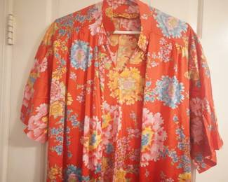 Bodice detail of vintage orange floral collared Vanity Fair nightgown, Size Med