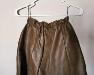 Vintage 1960s or 1970s brown leather mini skirt, fully lined, tags removed, small sized