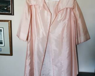 Vintage 1960s home-made pink taffeta jacket with dramatic wide 3/4 length sleeves
