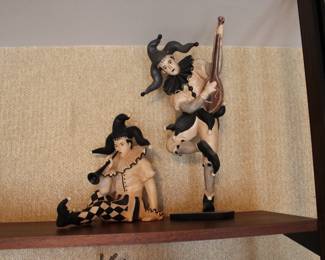 Two (2) of six (6) vintage harlequin figurines