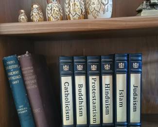 Six volume set of The Easton Press's Collector's Edition of The World's Great Religions by Arthur Hertzberg, published 1994, including Catholicism, Buddhism, Protestantism, Hinduism, Islam, Judaism